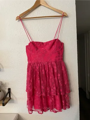 NWT Lovers + Friends Electric Pink Floral Lace Jia Mini Dress Small thumbnail 3