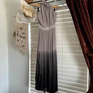 Ruffle Halter Maxi Dress small Taupe Y2K whimsi Fairy Grunge Romantic Boho slit thumbnail 2