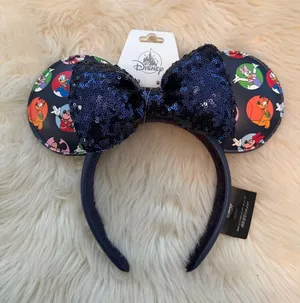 Disney Navy Sequin Bow Minnie Ears Headband with Character Print thumbnail 1