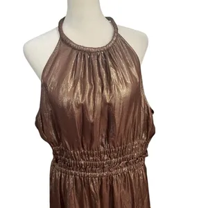 A.L.C. Elara Metallic Silk Halter Maxi Dress Bitter Chocolate 14 wedding guest thumbnail 11