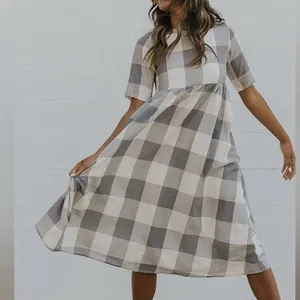 Roolee Gray Buffalo Check plaid gingham Maddie midi maxi dress L thumbnail 7