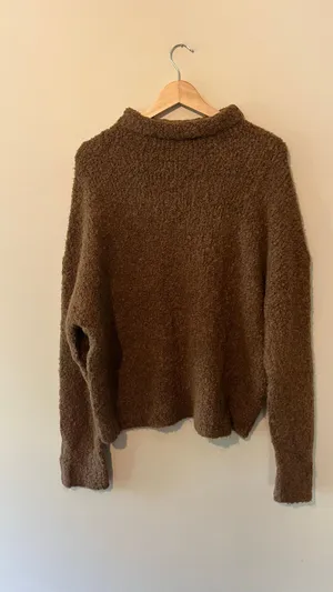 NWT J.Crew Brown Fuzzy Boucle Mock Neck Sweater Size Medium Wool Alpaca thumbnail 3