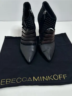 Rebecca Minkoff Caesar Studded Heels Black Leather & Suede Size 8 thumbnail 5