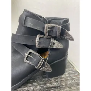 Sugar Black Bailey Zip Buckle Trim Block Heel Ankle Booties Boots 7 thumbnail 4