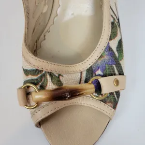 Massimo Baldi Womens Sandals Size 6.5 Cream Floral Open Toe Slingback Heels thumbnail 13