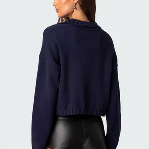 Edikted Marcie Oversized Cropped Sweater in Navy Size Small NWT thumbnail 3
