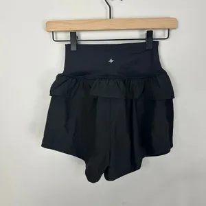 Halara High Waisted Active Flare Shorts Black Ruffles Mesh Accents XS NEW thumbnail 8