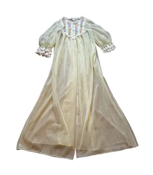 Vintage Peignoir Lace Ruffle Trim Embroidered Floral Robe Cottagecore Feminine thumbnail 1