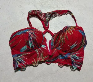 Victoria’s Secret pink Red Floral Lace date push up bra small thumbnail 1