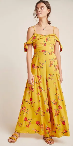 Anthropologie Londonderry Wide Leg Jumpsuit Yellow Floral Size 4 thumbnail 1