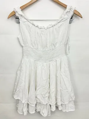 Urban Outfitters Rosie Smocked Tiered Ruffle Romper White Small Bridal Wedding thumbnail 5