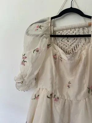 Cider Sadie Embroidered Floral Mesh Puff Sleeve Mini Dress thumbnail 4