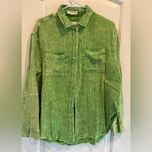 NWT Washing Wrinkled Green Gauze Button Down Shirt Size M thumbnail 5