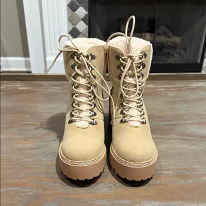 MIA Tiler Faux Fur Platform Lug Boots Tan Hiker Style Chunky‎ Heel 10 NIB thumbnail 7