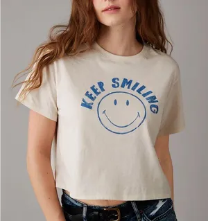 American Eagle Cropped Smiley Graphic T-Shirt size XL thumbnail 1