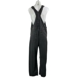Free People Womens Black Washed Bib Straight Leg Denim Jean Overalls Jumpsuits M thumbnail 3