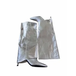 Open Edit Tall Boot in Silver Metallic Size 7.5 Stiletto Heel‎ Pointed Toe thumbnail 4