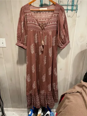 Daughters of India Mishka floral cocoa tassel metallic thread maxi dress boho thumbnail 9