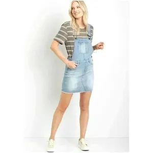 KanCan Denim Overall Mini Dress Women S Light Wash Frayed Hem Coastal Y2K Boho thumbnail 3