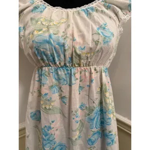 Vintage Handmade Cotton Floral Nightgown Dress Cottagecore Empire Waist Midi thumbnail 3