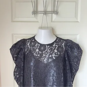 Express Women’s Black Medium‎ Whimsygoth Dark Romance Lace Puff Sleeve Top thumbnail 6