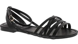 Black Strappy Flat Sandals With Ankle Buckle Casual Summer Comfort Style Designs thumbnail 1