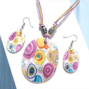 Natural Shell Necklace &‎ Earrings 3pcs Set Colorful Printed thumbnail 2