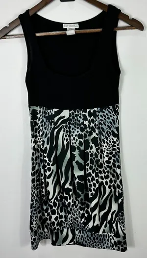 Body‎ Central Mini Dress Women S Sleeveless Black White Animal Print Y2K Party thumbnail 1