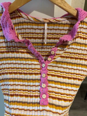 Free people ribbed stripe crop top with collar, size XS thumbnail 4