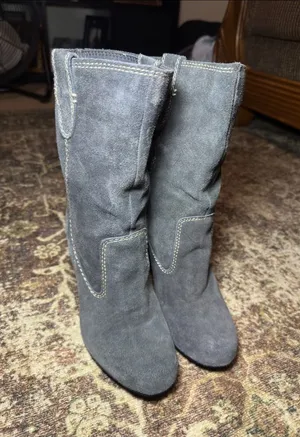 MIA Grey Suede Mid-Calf Boots with Contrast Stitching and Block Heel thumbnail 1