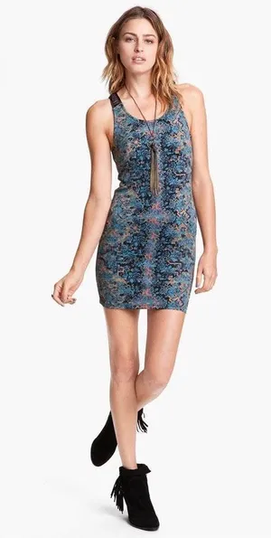 Free People Tapestry Digital Damsel Bodycon Mini Dress Women’s Size S Neon Glow thumbnail 1
