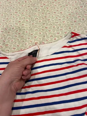 J. Crew White Long Sleeve Tee with Red and Blue Stripes thumbnail 3