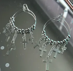Allegro Stainless Steel Chained Cross with Beads Silver thumbnail 2