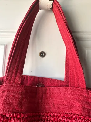 American Eagle Red Raffia Straw Tote Bag Woven Beach Summer Boho Handbag thumbnail 5