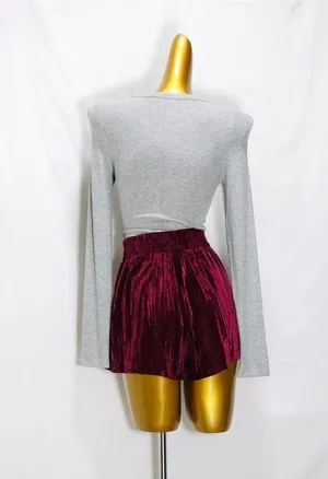 Peach Love Wine Red Velvet Pearl Studded Skort thumbnail 8
