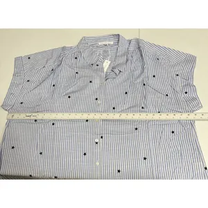 JANE & DELANCEY Womens 2X Button Front Top Blouse Cap Sleeve Stripes Star **Flaw thumbnail 6