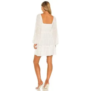 Revolve L*SPACE Winslet Dress Size Large Ivory Smocked Long Sleeve Boho thumbnail 14
