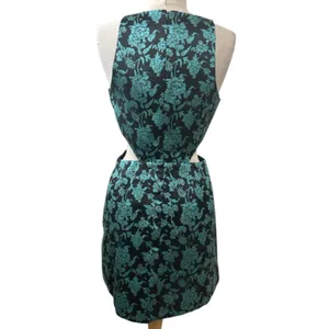Anthropologie Hutch Floral Jacquard Cut-Out Mini Dress Size 6 Black/Teal thumbnail 7