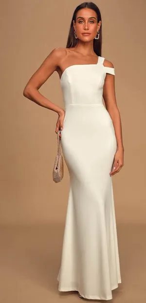Lulus Make an Entrance White One-Shoulder Mermaid Maxi Dress Size M NWT thumbnail 1