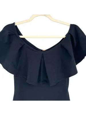 Free People Black Ruffle Off-Shoulder Fitted Top Size XS Coquette Romantic thumbnail 2