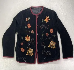 Vintage White Stag Jacket Medium Chenille Fall Floral Asian Inspired Embroidered thumbnail 1
