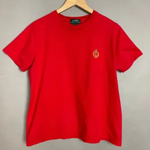 Vintage Lauren Ralph Lauren T-Shirt Red FLAWS Short Sleeve Crest Logo Women‎ Lrg thumbnail 13