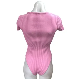 Zara Women's Pink Rib Knit Short Sleeve Sweetheart Neck Stretch Bodysuit Top M thumbnail 2
