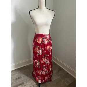 Vintage Red Floral Maxi Skirt sz Small 25 Coastal‎ Chic Resort 80s Boho Romantic thumbnail 9