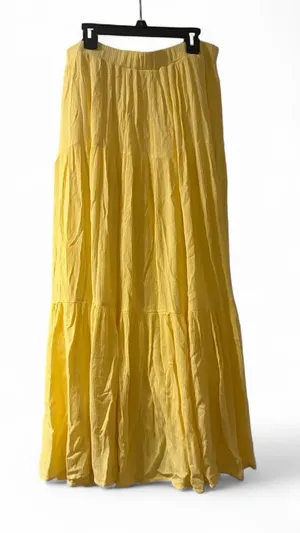 Stradivarius Yellow Tiered Maxi Skirt thumbnail 1