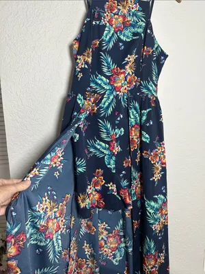 Band of Gypsies Blue Floral Romper Maxi Dress Hybrid Smocked Fall Party thumbnail 3