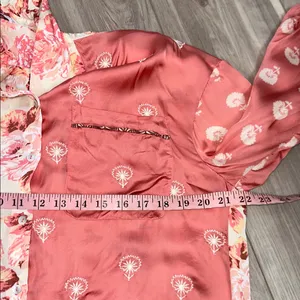 Zara satin floral and embroidered button down blouse size small thumbnail 7
