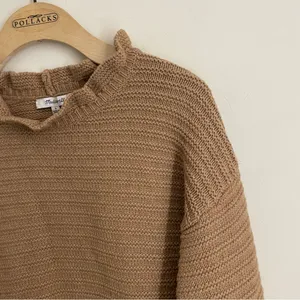 Madewell Merino Wool Blend Textured Knit Ruffle Sweater Camel Brown Size S thumbnail 6