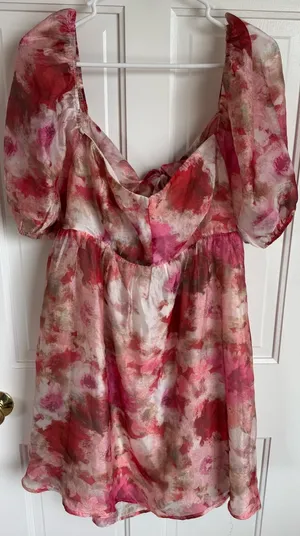 Lulus Darling Aura Pink Floral‎ Organza Babydoll Mini Dress XL thumbnail 1