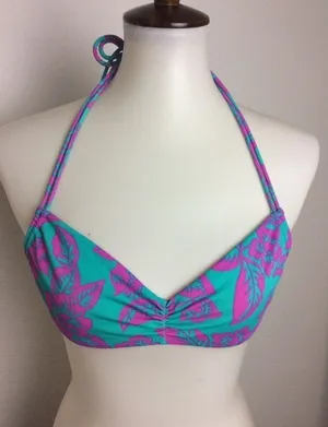 NWOT Victoria’s Secret Teal Hawaiian Purple Tropical Strappy Halter Bikini Top M thumbnail 1